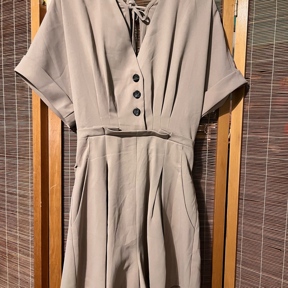 Chic Beige Button-Down Romper - image 1